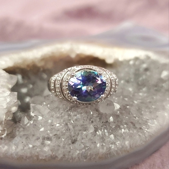 Avon Jewelry - Sterling Silver Mystic Topaz and CZ Ring Size 8